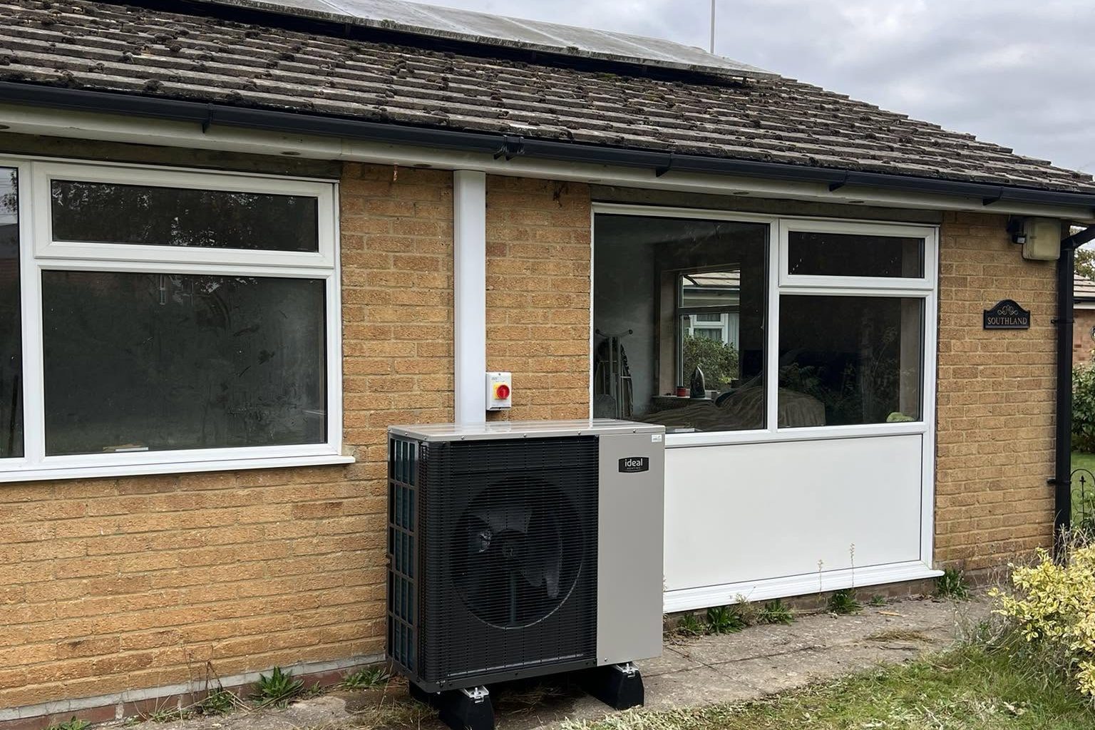 An air source heat pump installed at a Suffolk bungalow